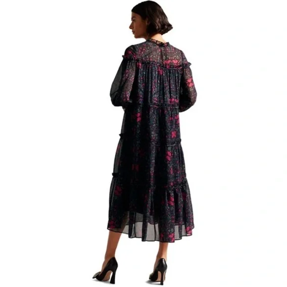 Ted Baker Ellyah Swing Midi Dress Size 10 Butterfly Kaleidoscope Tiered Ethereal - Picture 2 of 8